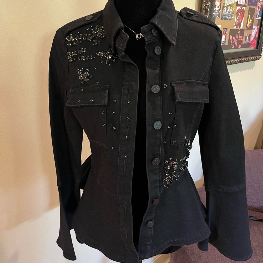 Scripted stoned black denim jean jacket